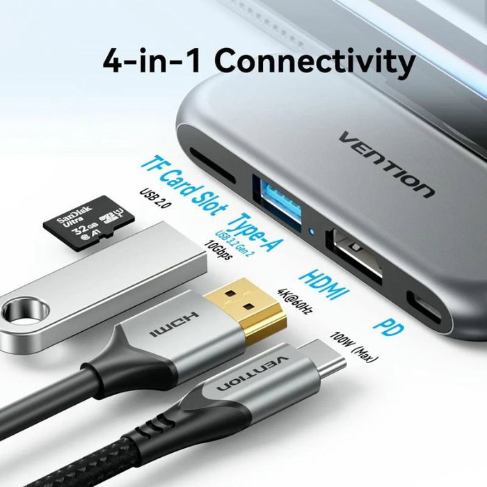 Vention Docking Station THYH0 USB-C 4 en 1 Gris
